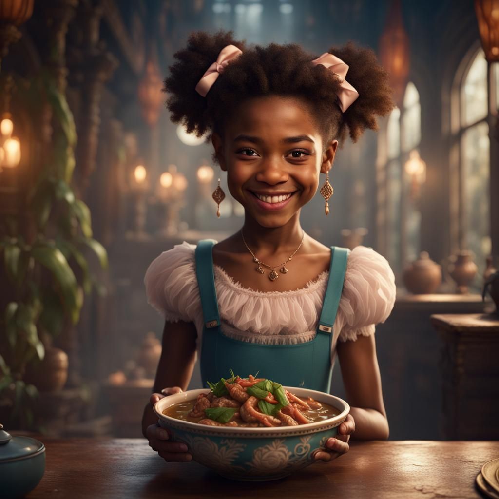 Smiling Girl with Gumbo in Detailed Matte Painting
