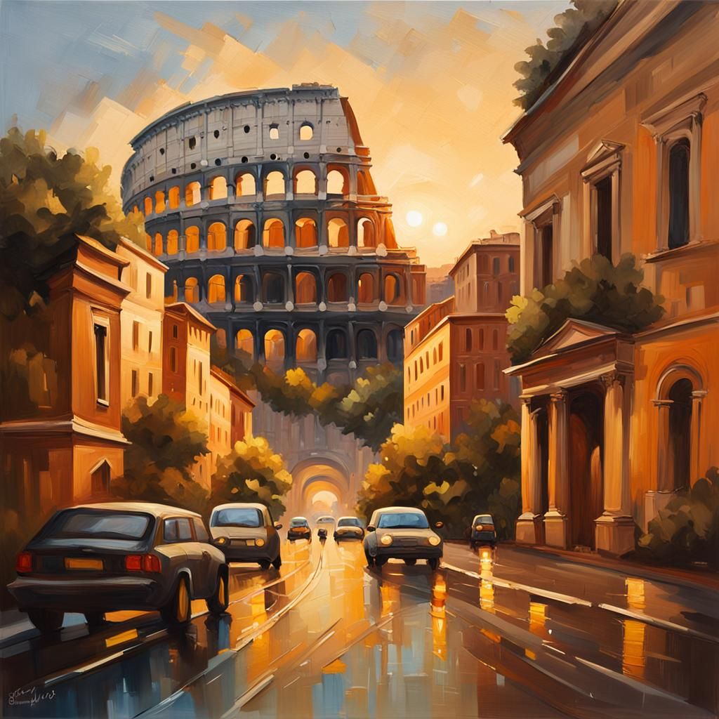 Majestic Rome: Roads Converging in Golden Light
