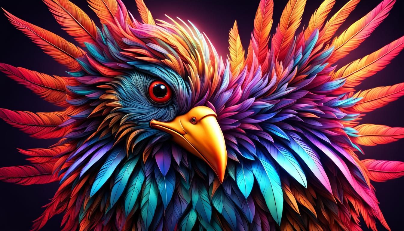 Neon Lit Bird with Liquid Metal Feathers
