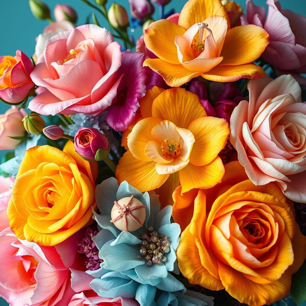 Cosmic Floral Bouquet with Radiant Colors