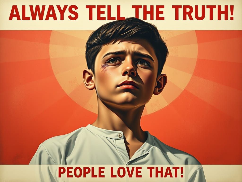 Soviet Propaganda Poster: Boy's Truthful Stance