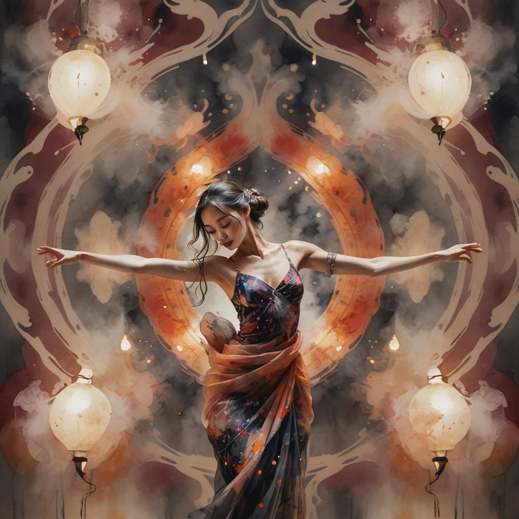 Elegant Dancer in Ink Splatter Art