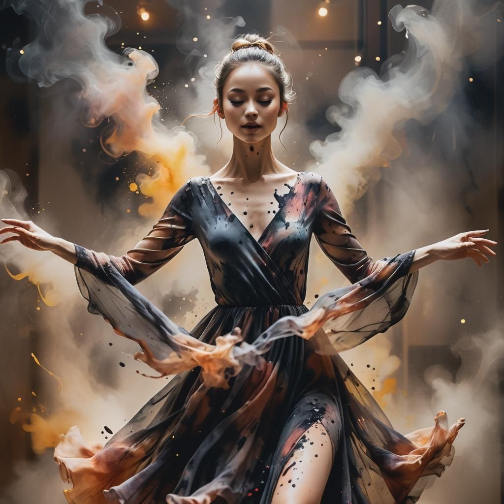 Elegant Dancer in Ink Splatter Art Style