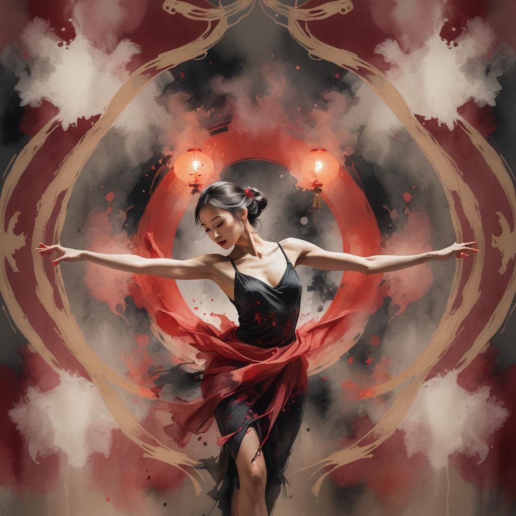 Elegant Dancer in Ink Splatter Art