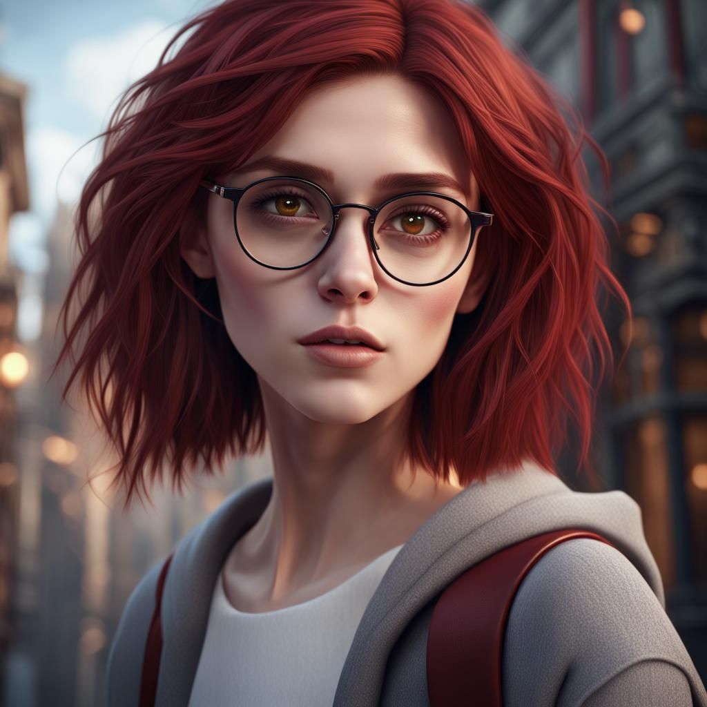 Girl with Glasses: Detailed Fantasy Concept Art