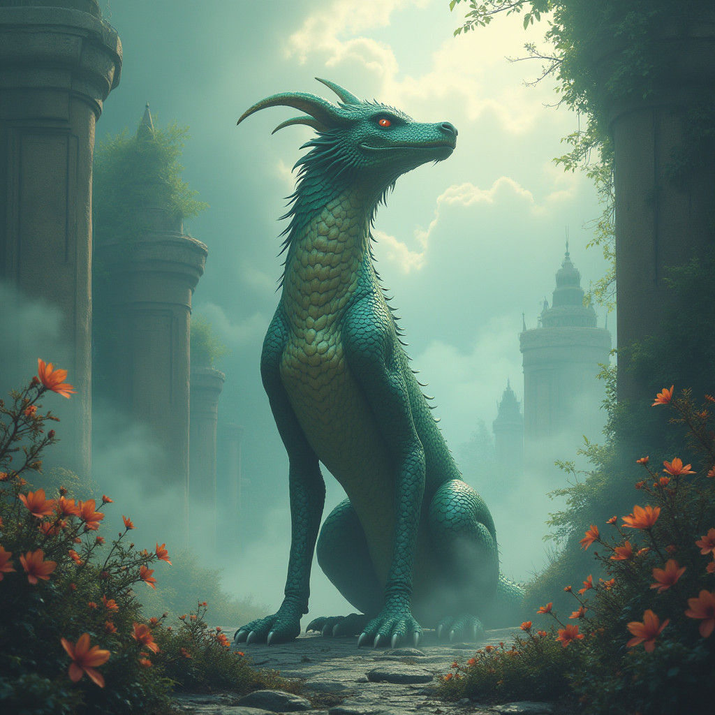 Majestic Dragon Dog in Mystical Realm