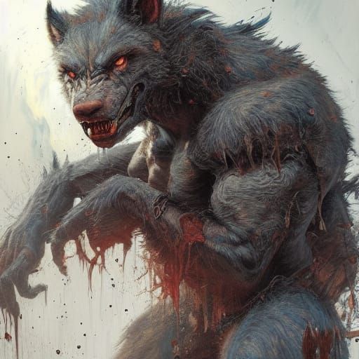 Frightful Werewolf in Oil on Canvas Style