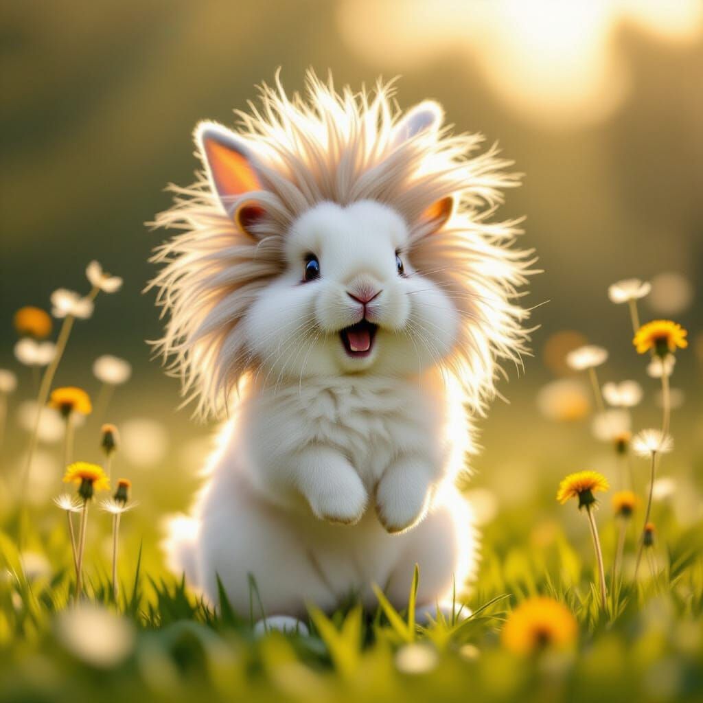 Fluffy Rabbit Roaring in Misty Meadow Illustration