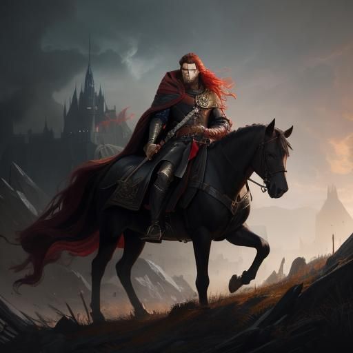Young Knight with Red Cloak, Hyperdetailed Dark Fantasy Art