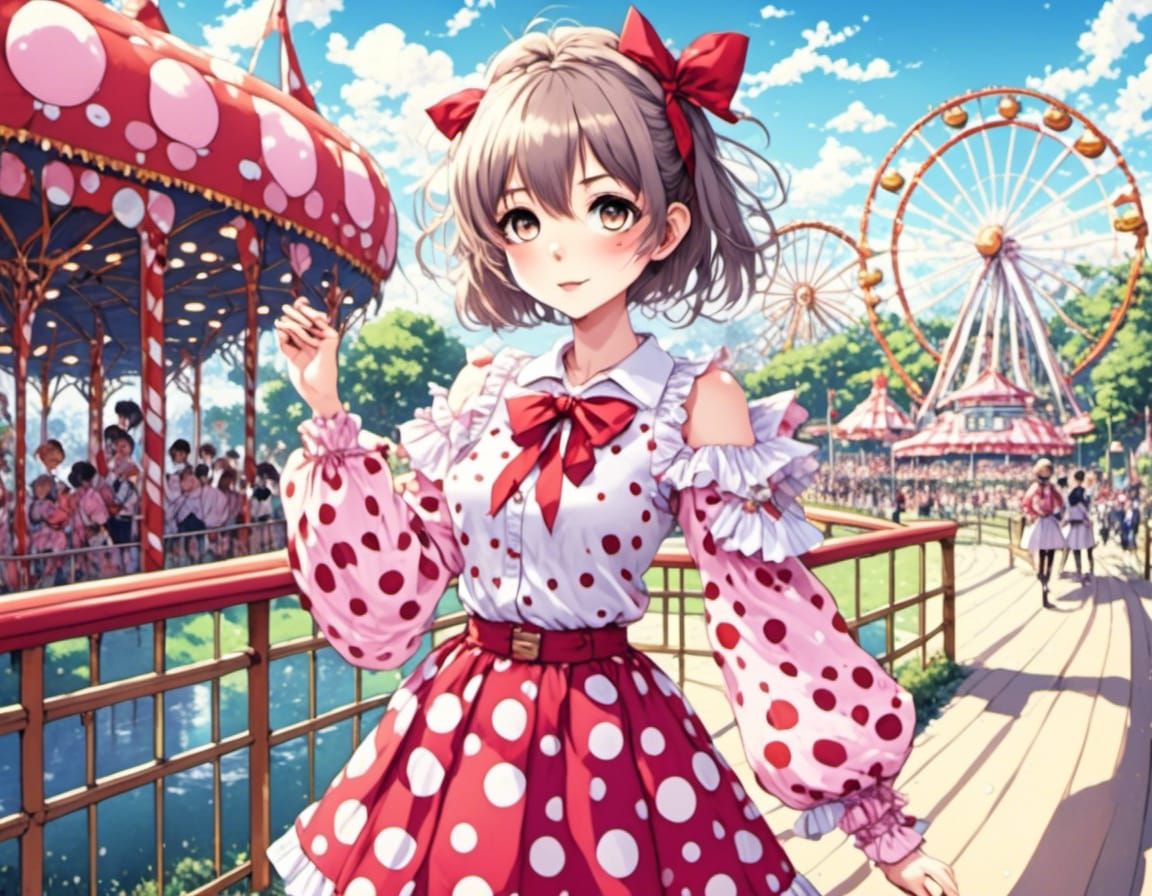 Anime Girl in Amusement Park with Color Gradients