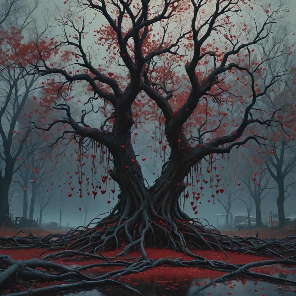 Bleeding Heart Tree in Cinematic Dark Fantasy Style