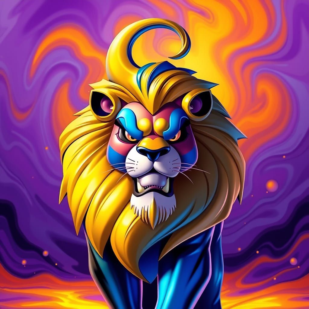 Surreal Lion in Vibrant Dreamlike Landscape