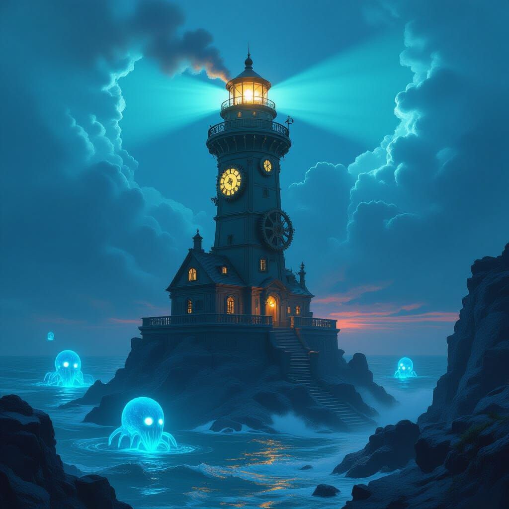 Clockwork Lighthouse on Alien Coast: Matte Painting