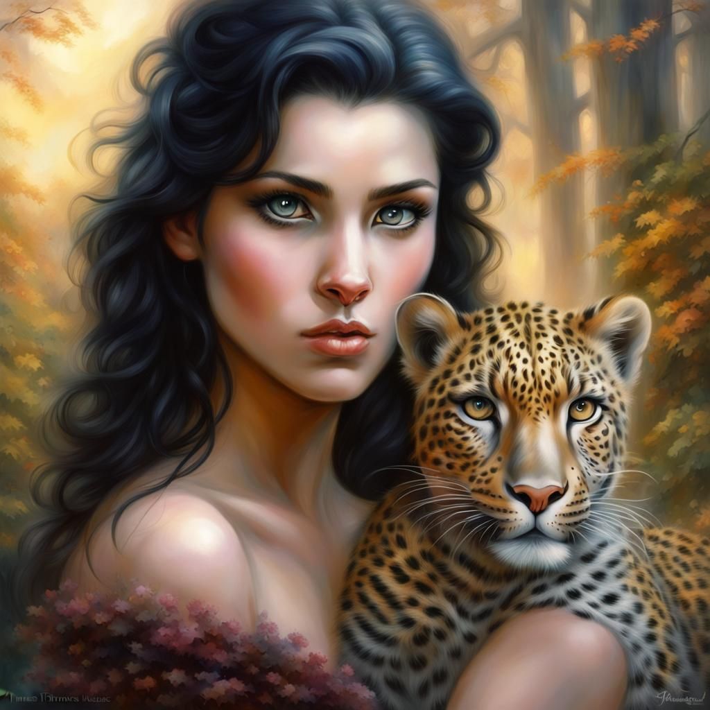 Girl and Leopard: Ethereal Fantasy Portrait