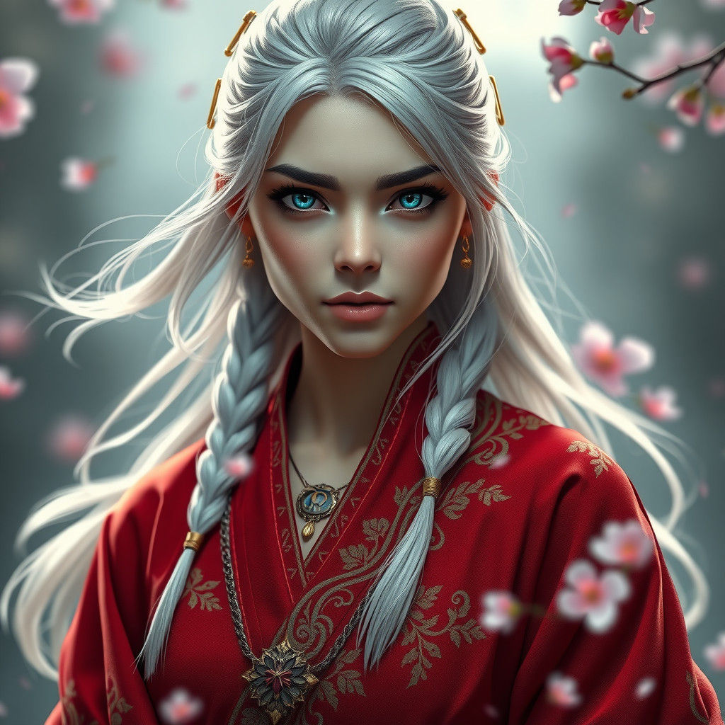 Ethereal Platinum Haired Monk Portrait in 8k