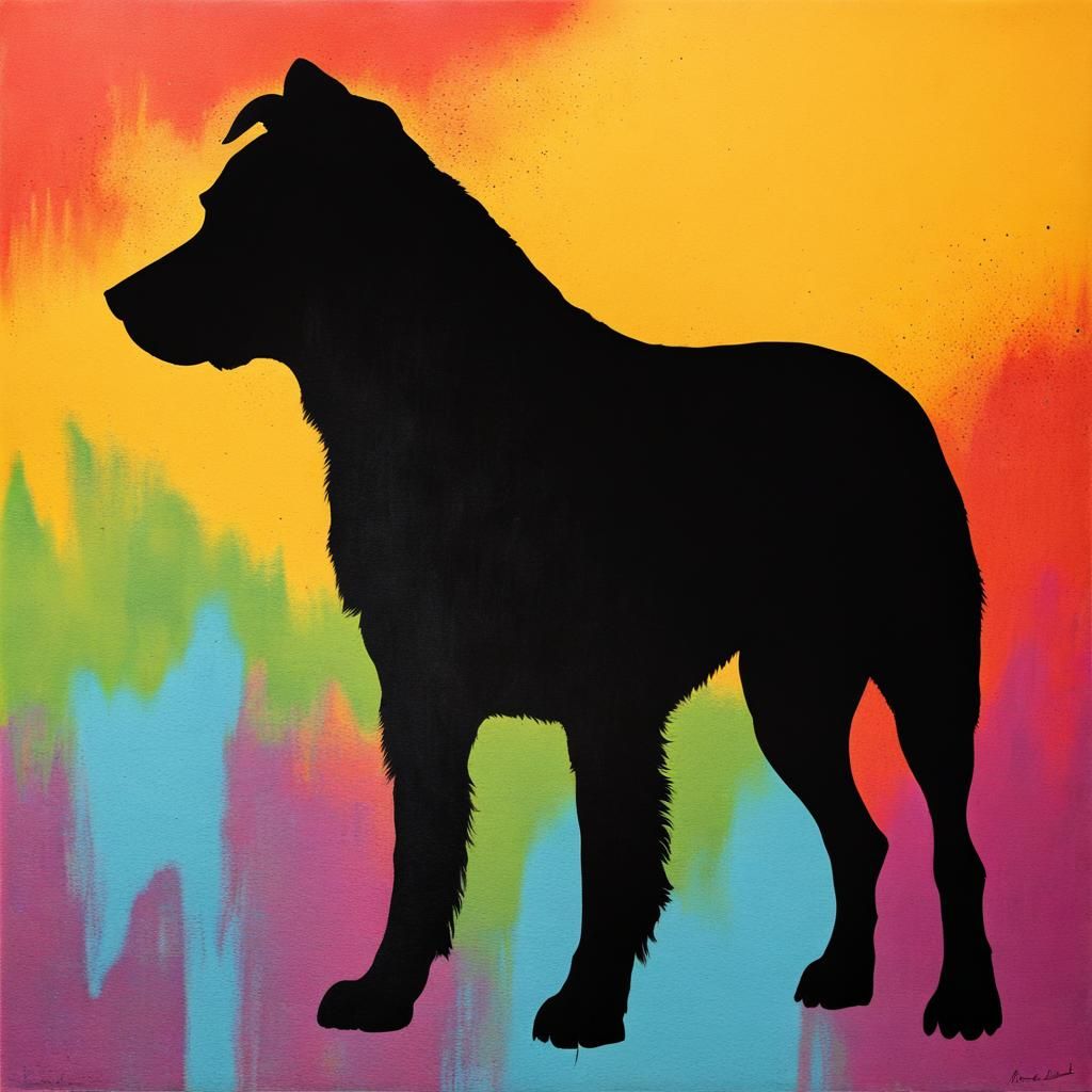 Minimalist Stencil Art of a Mixed-Breed Dog
