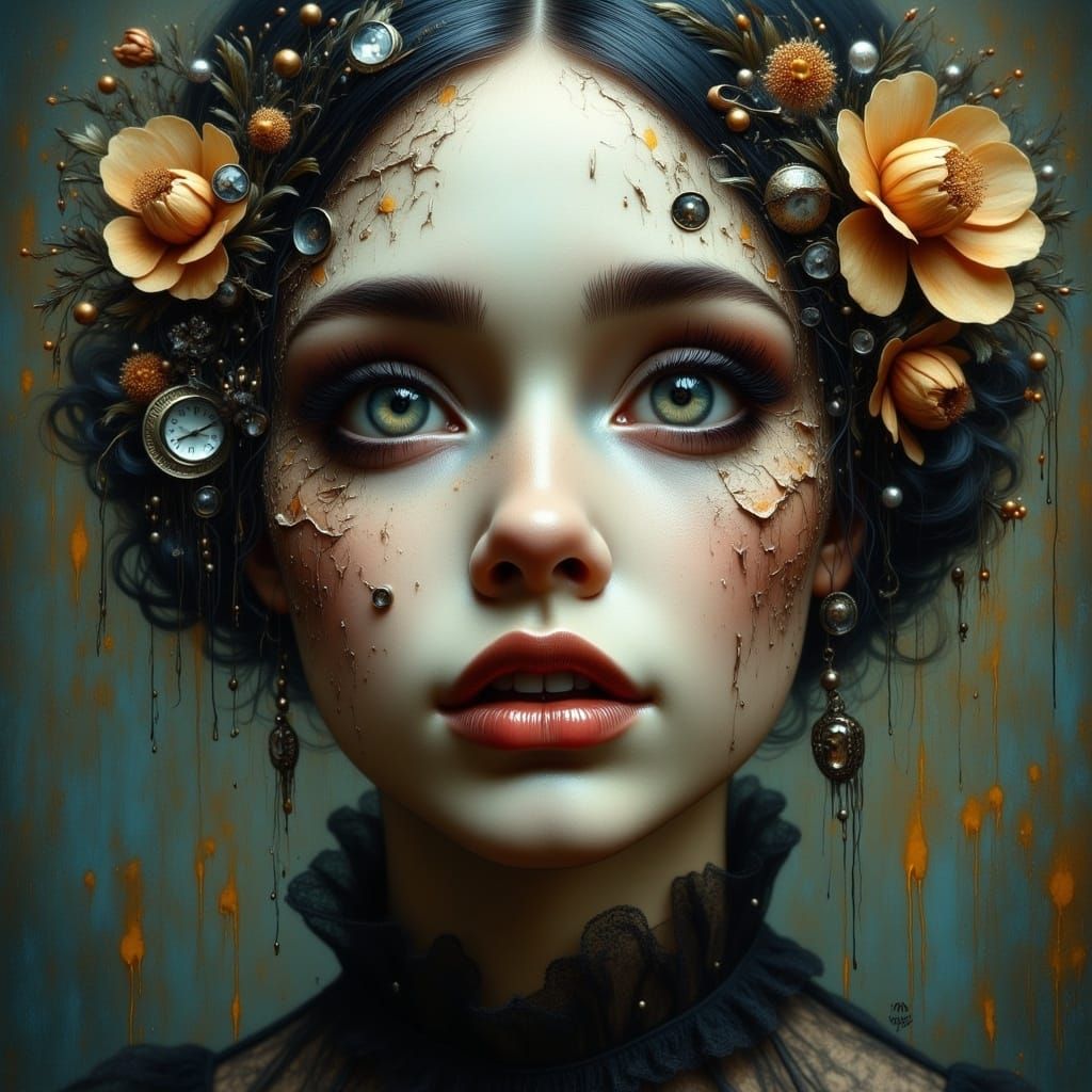 Cracked Porcelain Doll: Hyperrealistic Digital Portrait