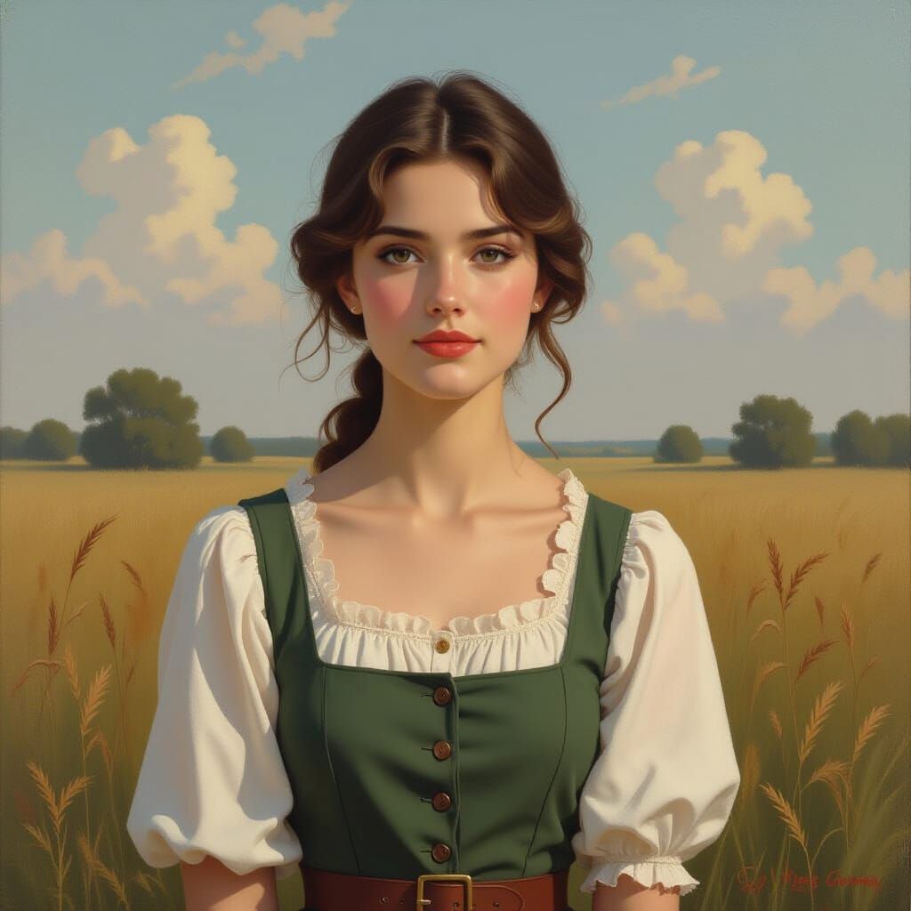 Plain Young Woman in Oil Painting Style