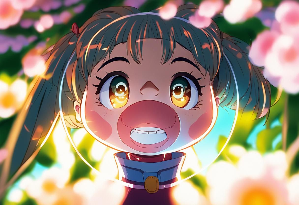 Delighted Girl in Sunlit Garden Anime Key Visual