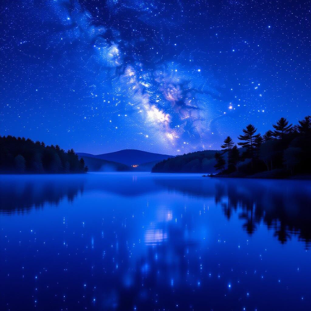 Squam Lake Under a Starry Galaxy Sky