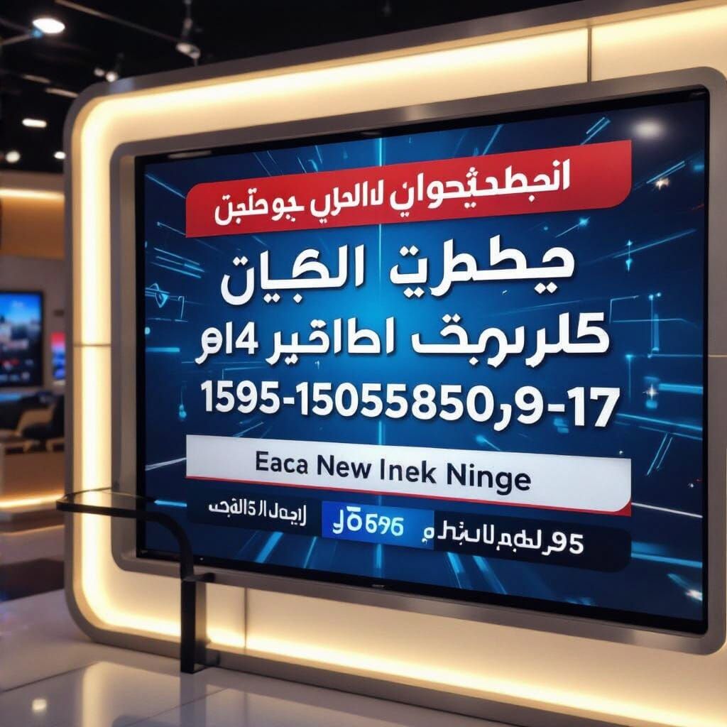 News Broadcast Screen with Arabic Text in Digital Matte Pain...