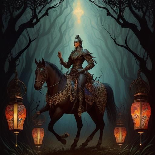 Mystical Caravan in Ancient Forest: Neo-Primitivism Masterpi...