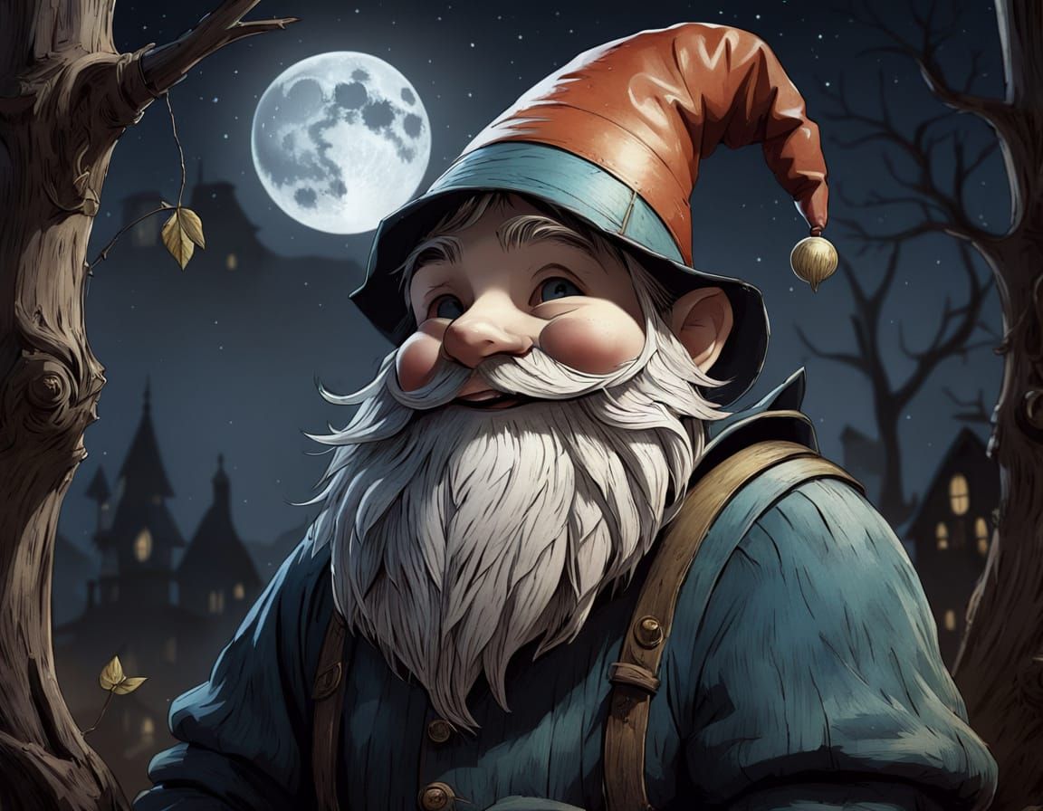 Lazy Gnome Gazing at Moonlight Sky in Poulbot Style