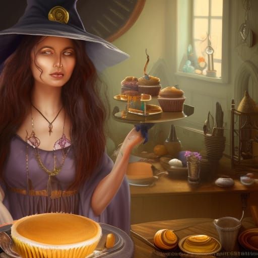 Detailed Witch Baking Cakes, Fantasy Concept Art
