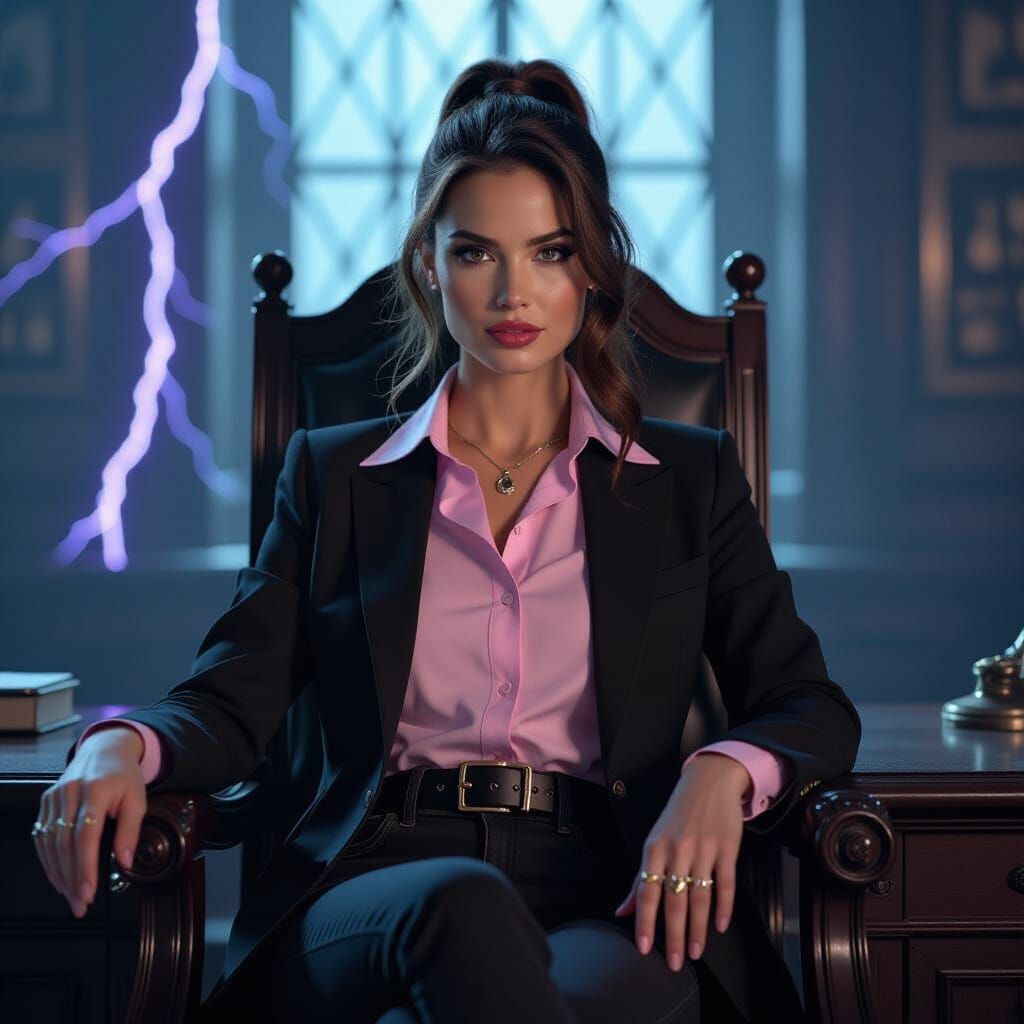 Brunette Woman in Ministry of Magic Office, Hyperrealistic