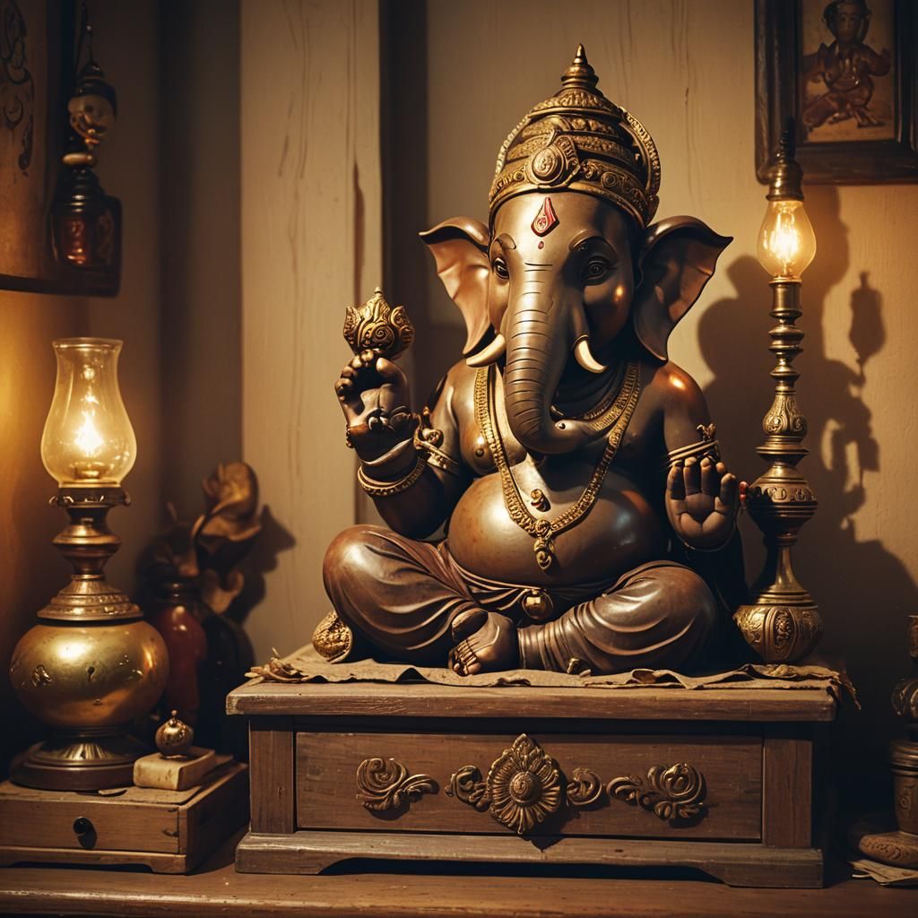 Ganesha Statue in Warm, Golden Light
