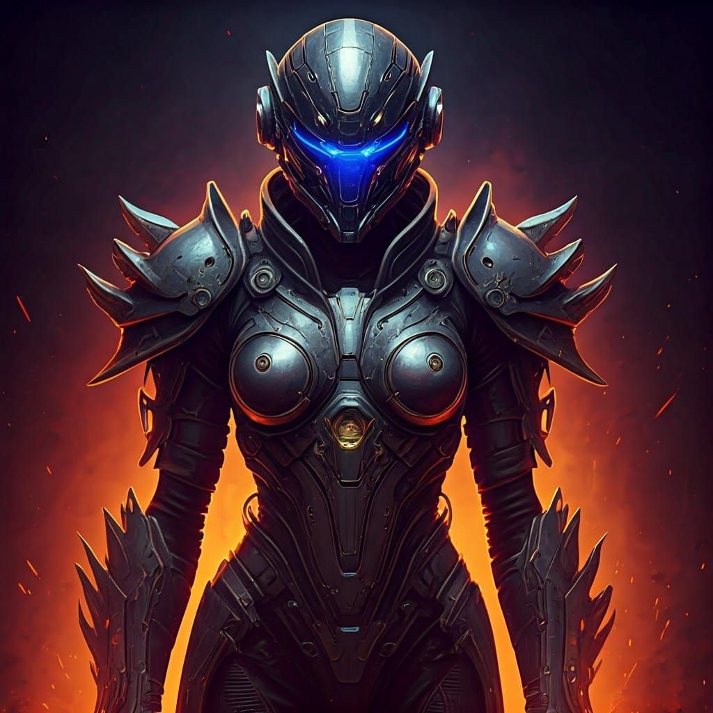 Cyberpunk Warrior in Vibrant Dystopian Cityscape