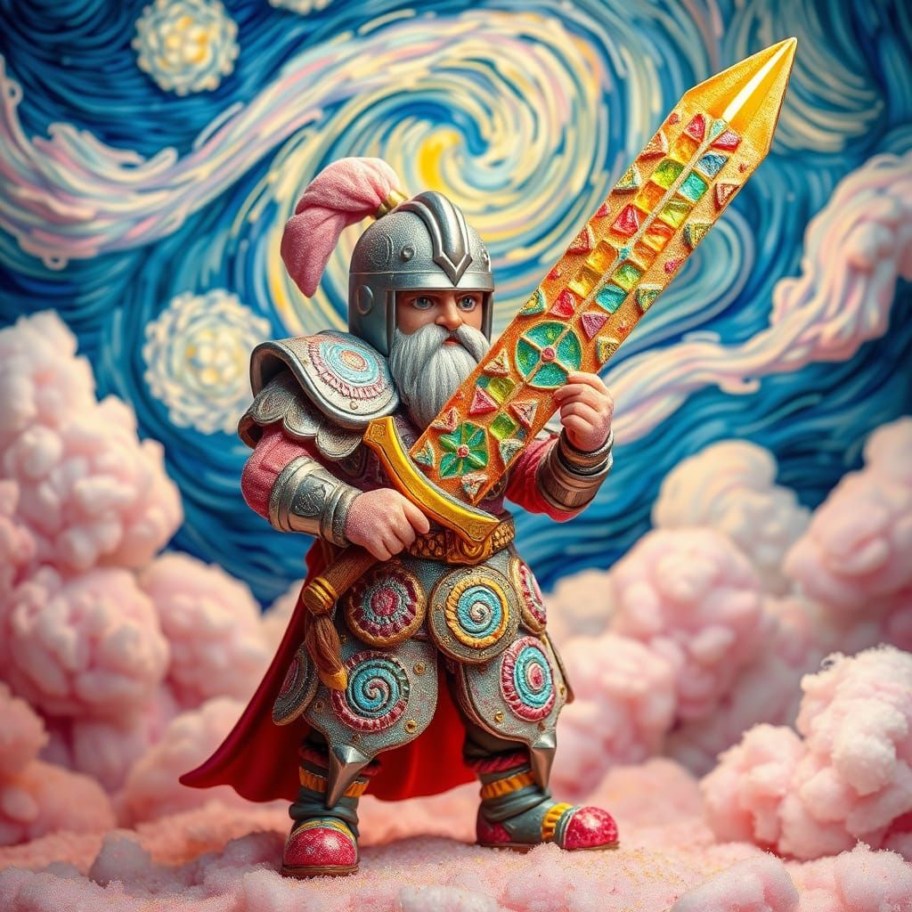 Whimsical Warrior Wields Glittering Rock Candy Sword in Vibr...
