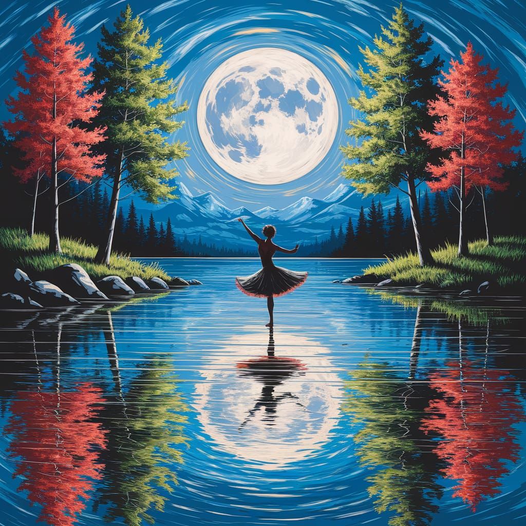 Impressionistic Moonlight Dancer by Lake