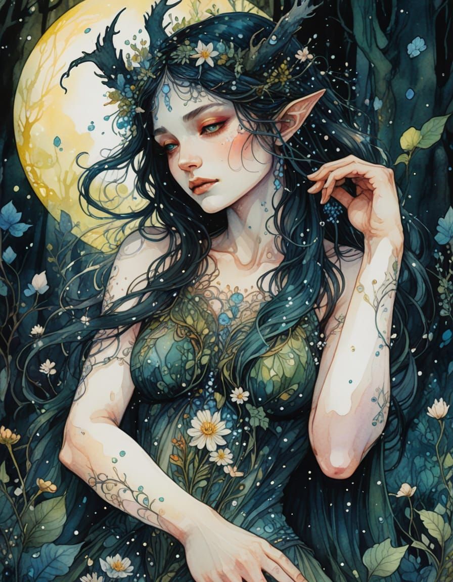 Mystical Forest Creature in Watercolor and Ink Style