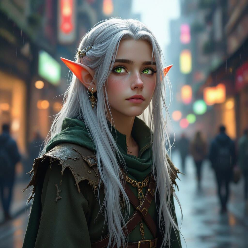 Elf Lost in Modern City - Fantasy Concept Art