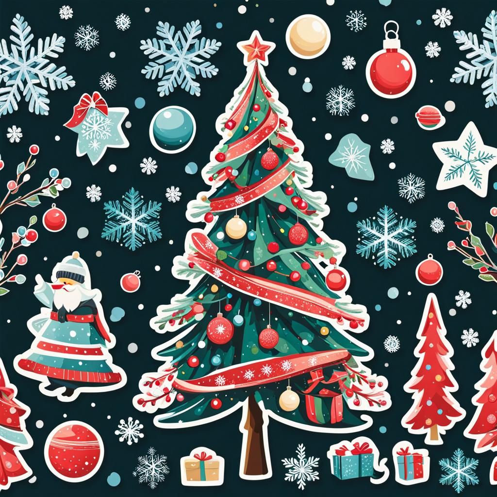 Festive Christmas Tree Sticker Art
