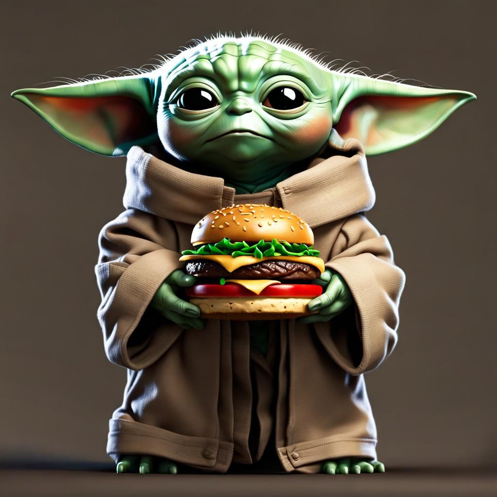 Baby Yoda Holds a Burger in High Resolution