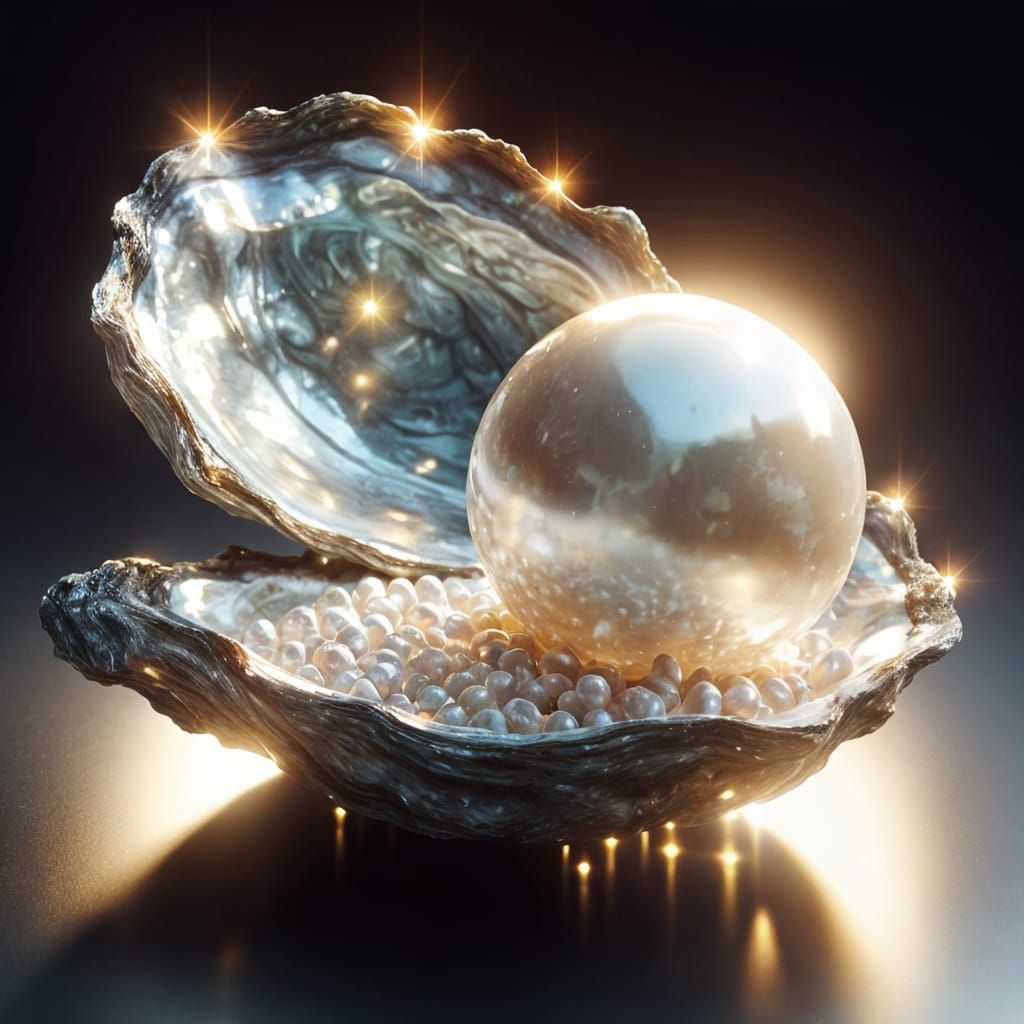 Hyperrealistic Pearl Inside Oyster Shell: CGI Fine Art