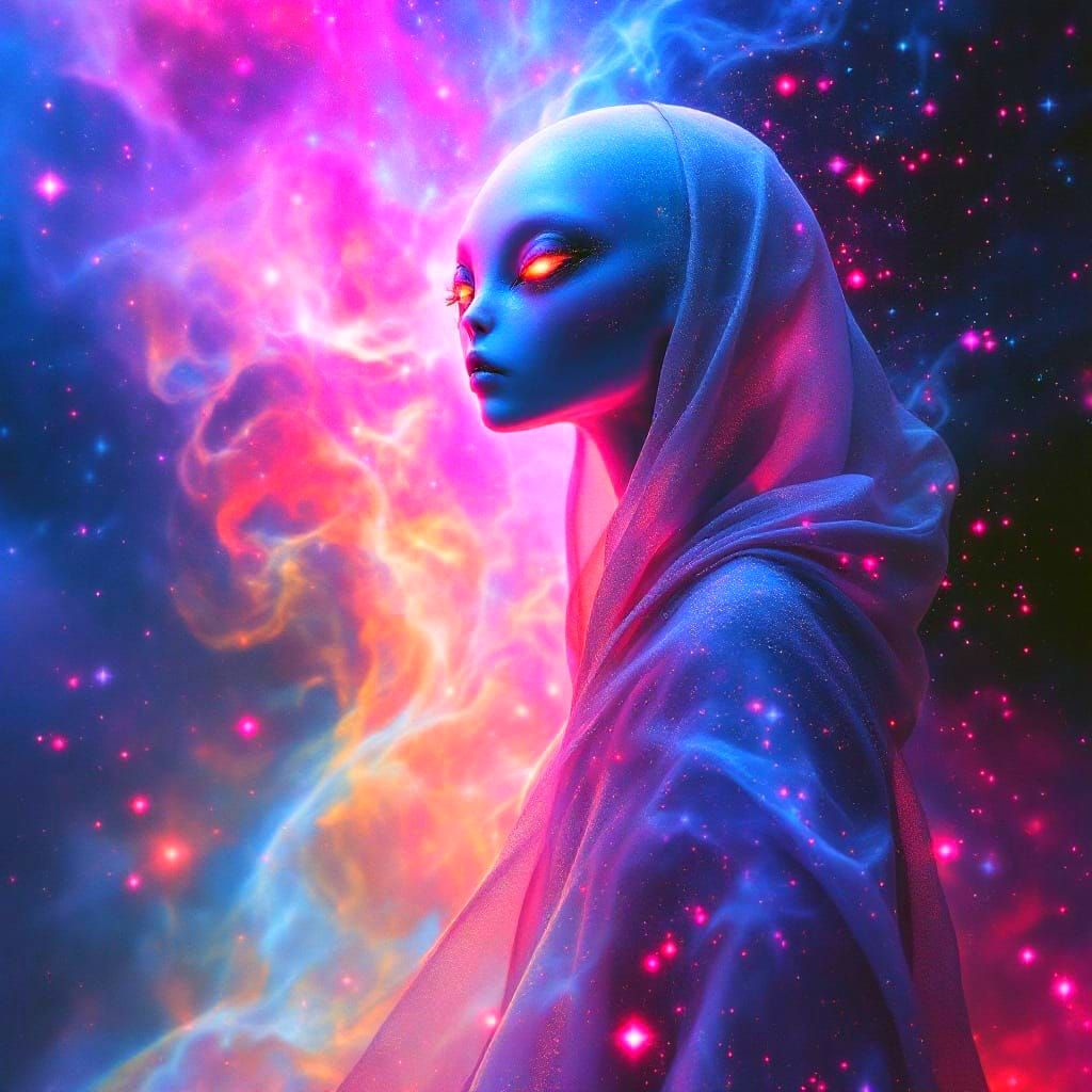 Ethereal Alien Encounter in Cosmic Night