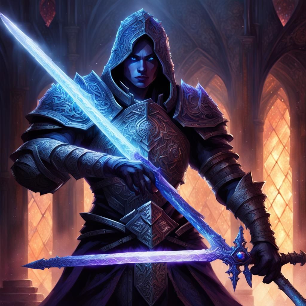 Heroic RPG Figure with Glowing Sword