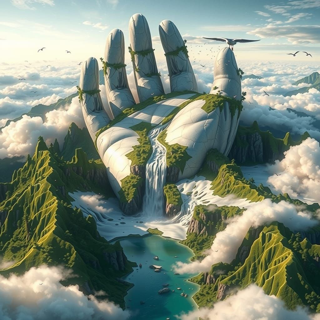 Majestic, Surreal Landscape with Stone Fingers and Drifting...