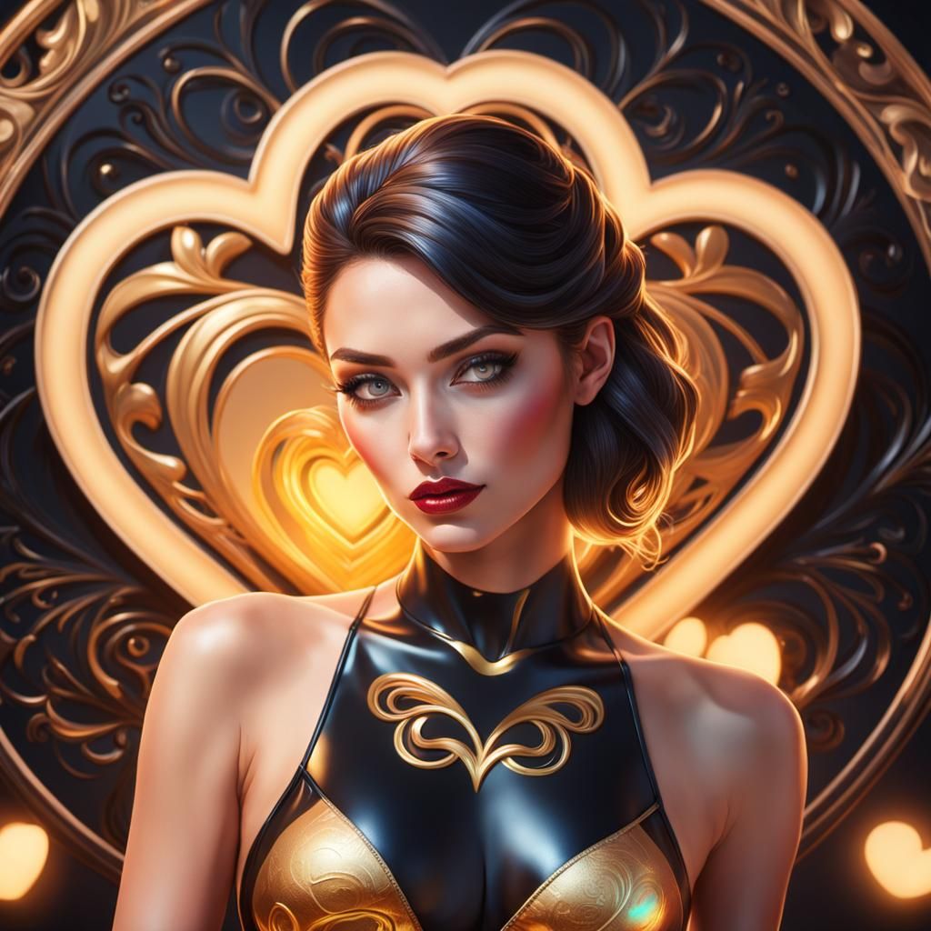 Woman in Swimwear Holding Heart Sign in Artgerm Style