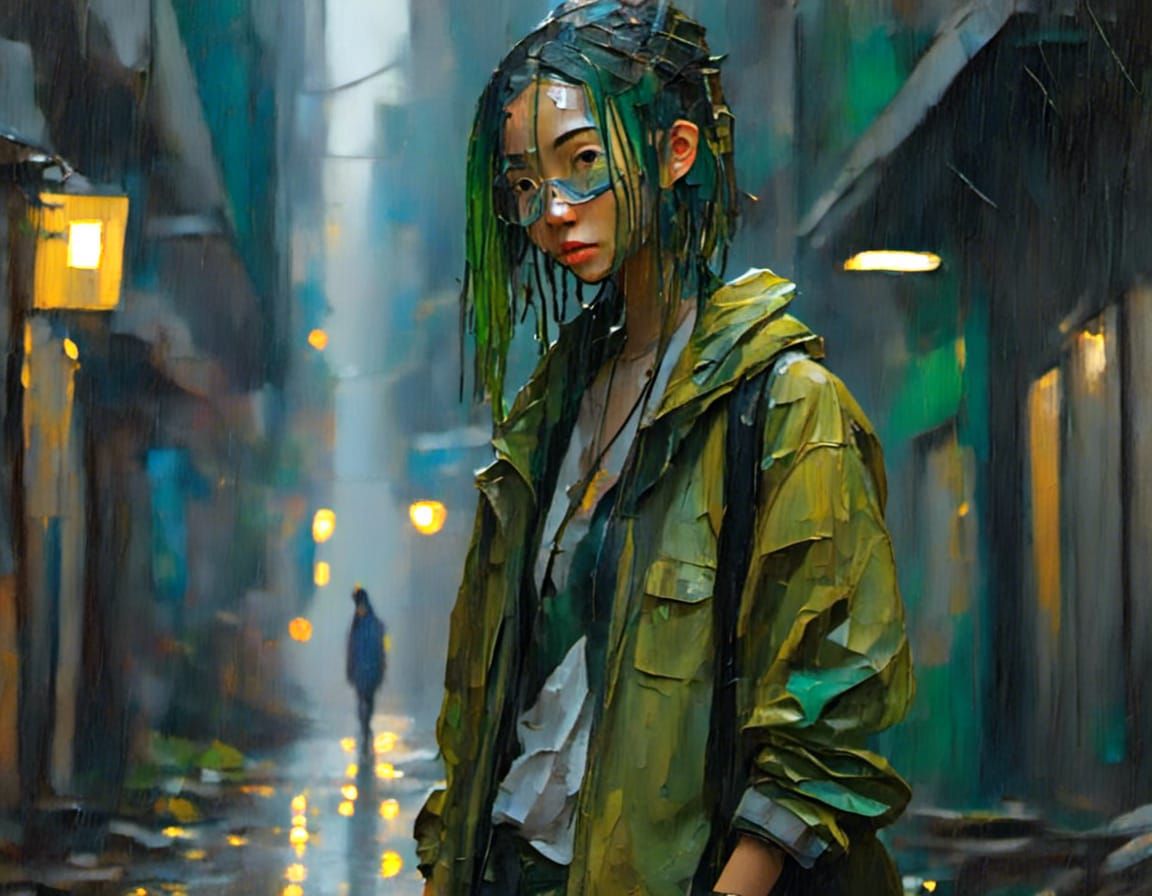 Cyberpunk Cyborg in Neo-Tokyo Ghetto