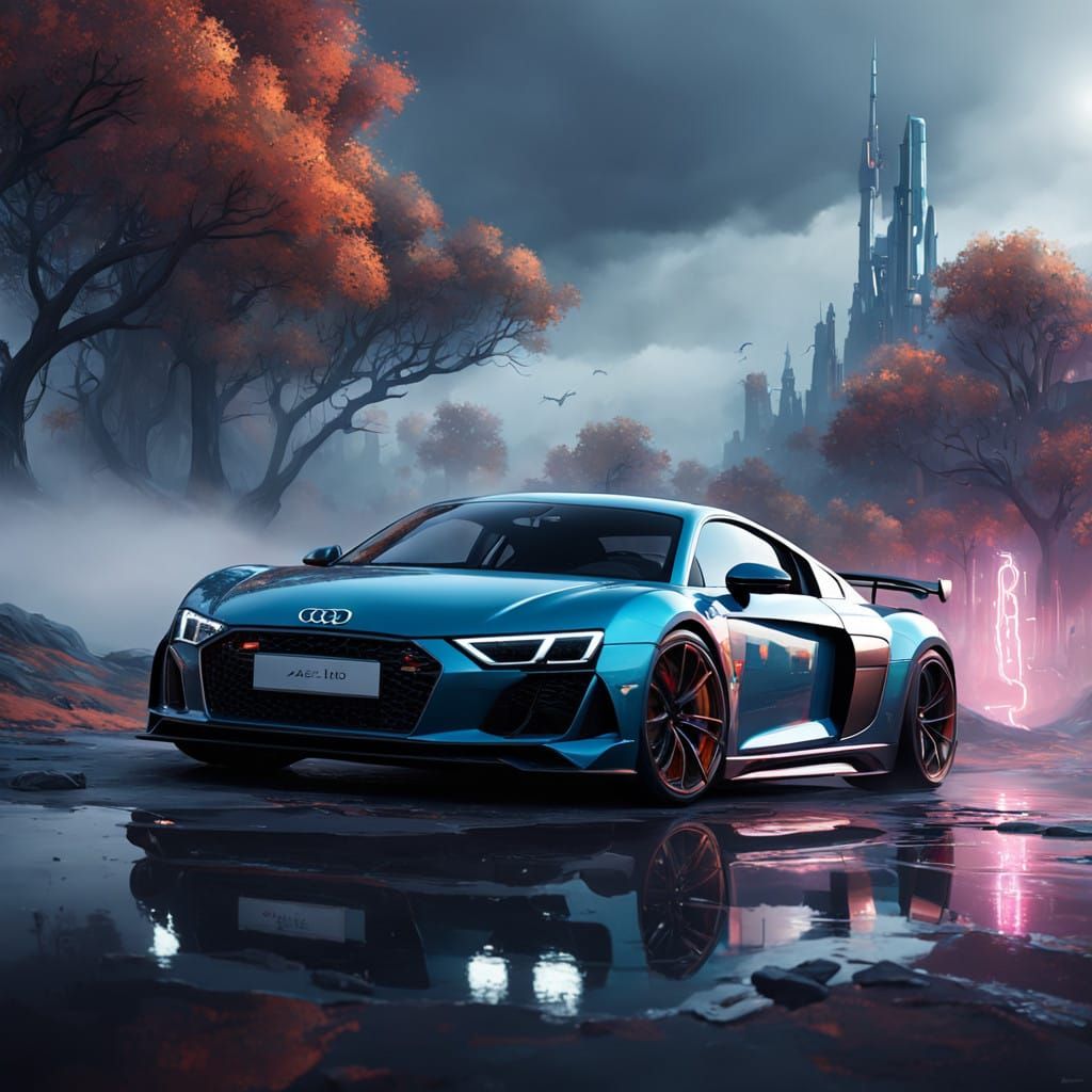 Surreal Dreamscapes of a Metallic Audi R8 in Hyper-Realistic...