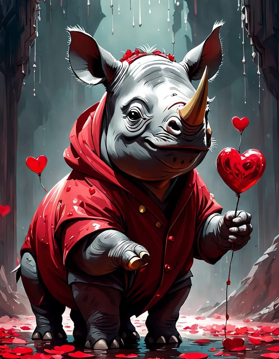 Valentine's Day Rhino in Digital Painting Style