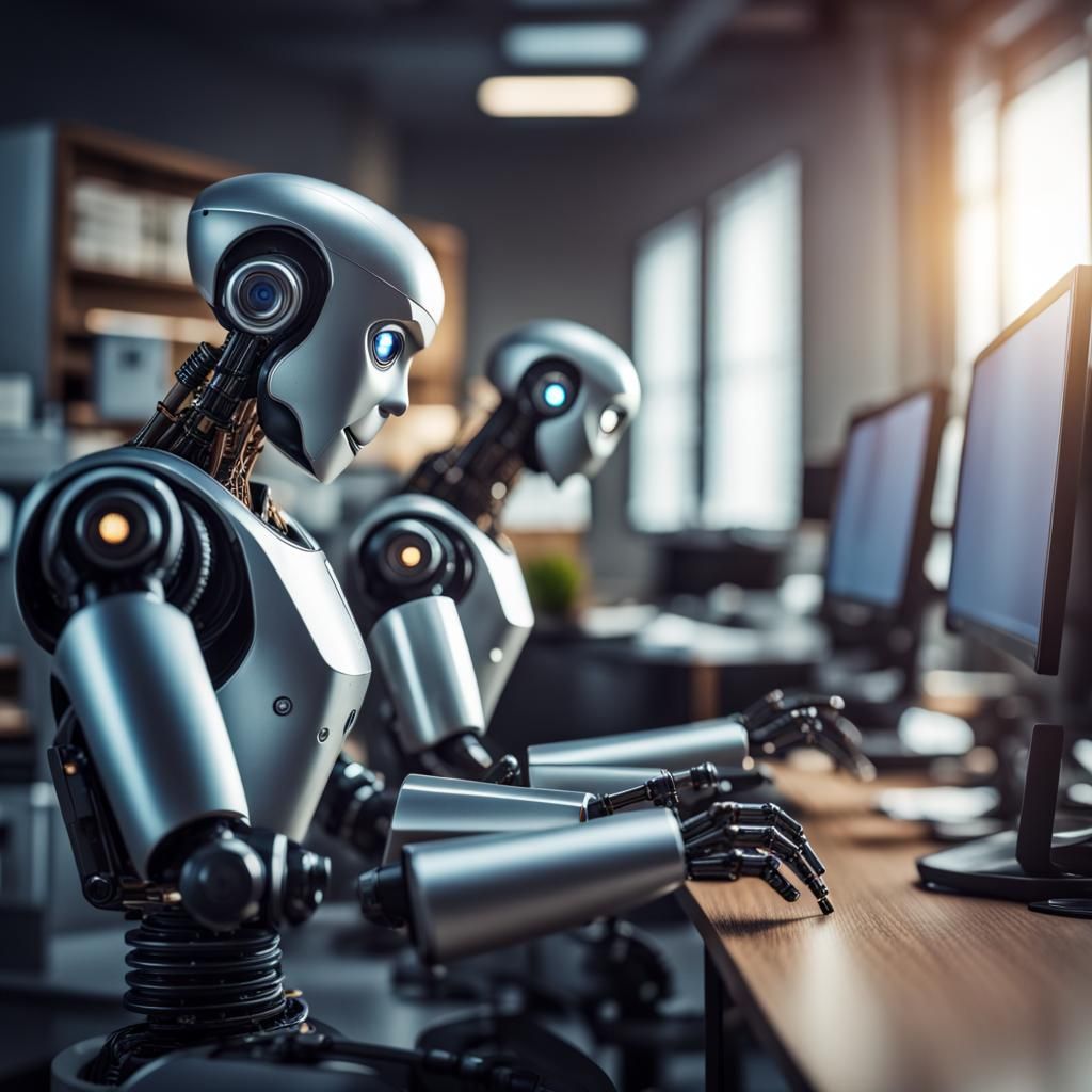Hyperrealistic Robots Working in an Office
