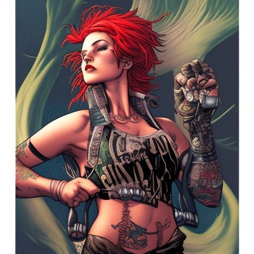 Punk Girl Full Pose in Comic Book Style
