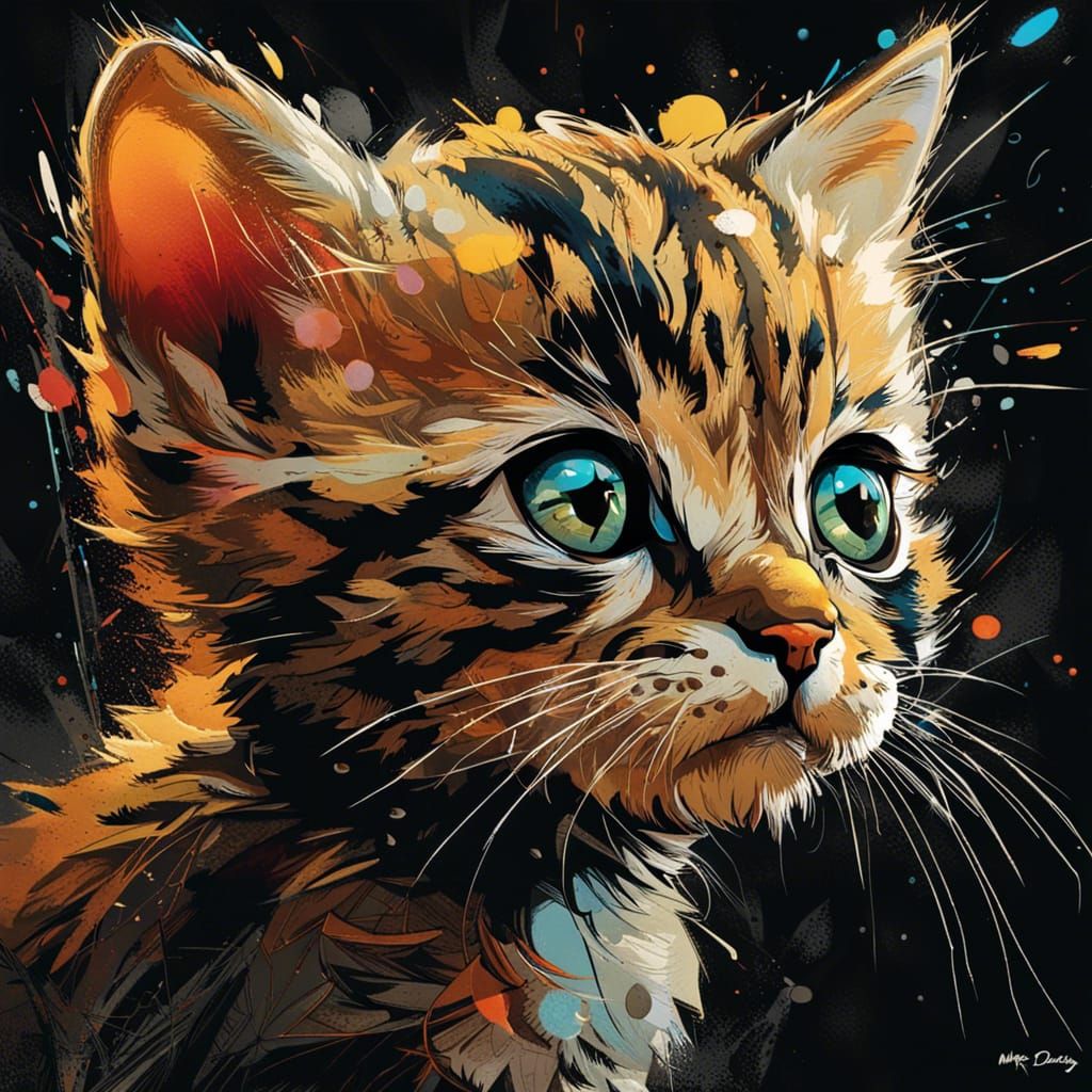 Adorable Cat Portrait in Polychromatic Splash Art