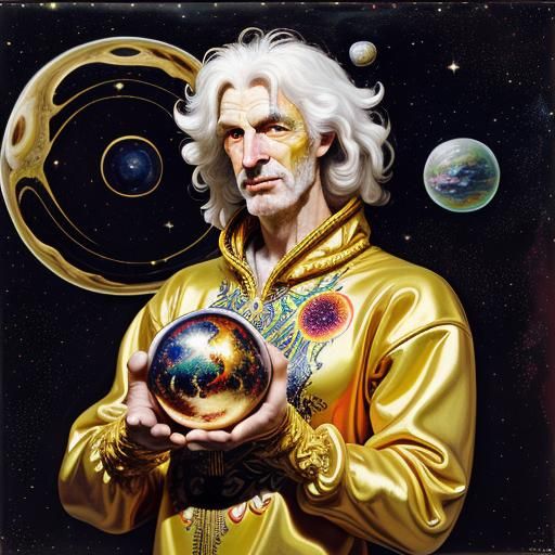 Cosmic Characters Holding the Cosmos: Oil Painting