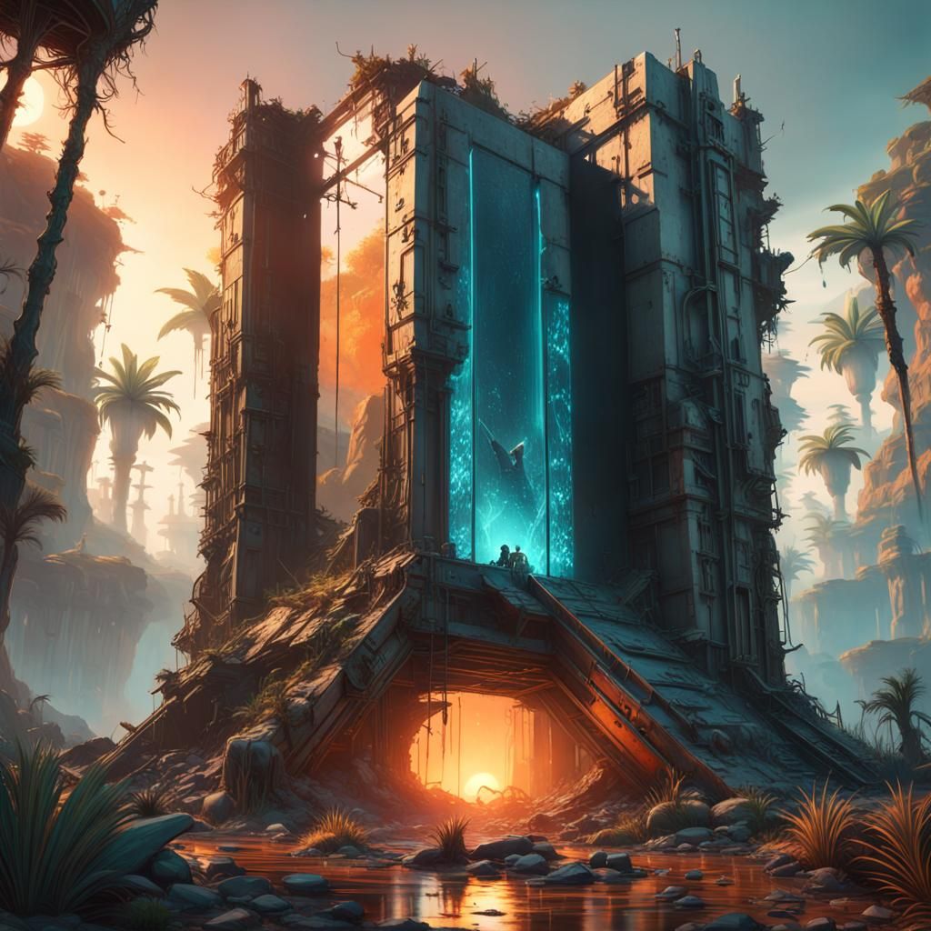 Post-Apocalyptic Wonderland: Jungle Sunrise Monolith